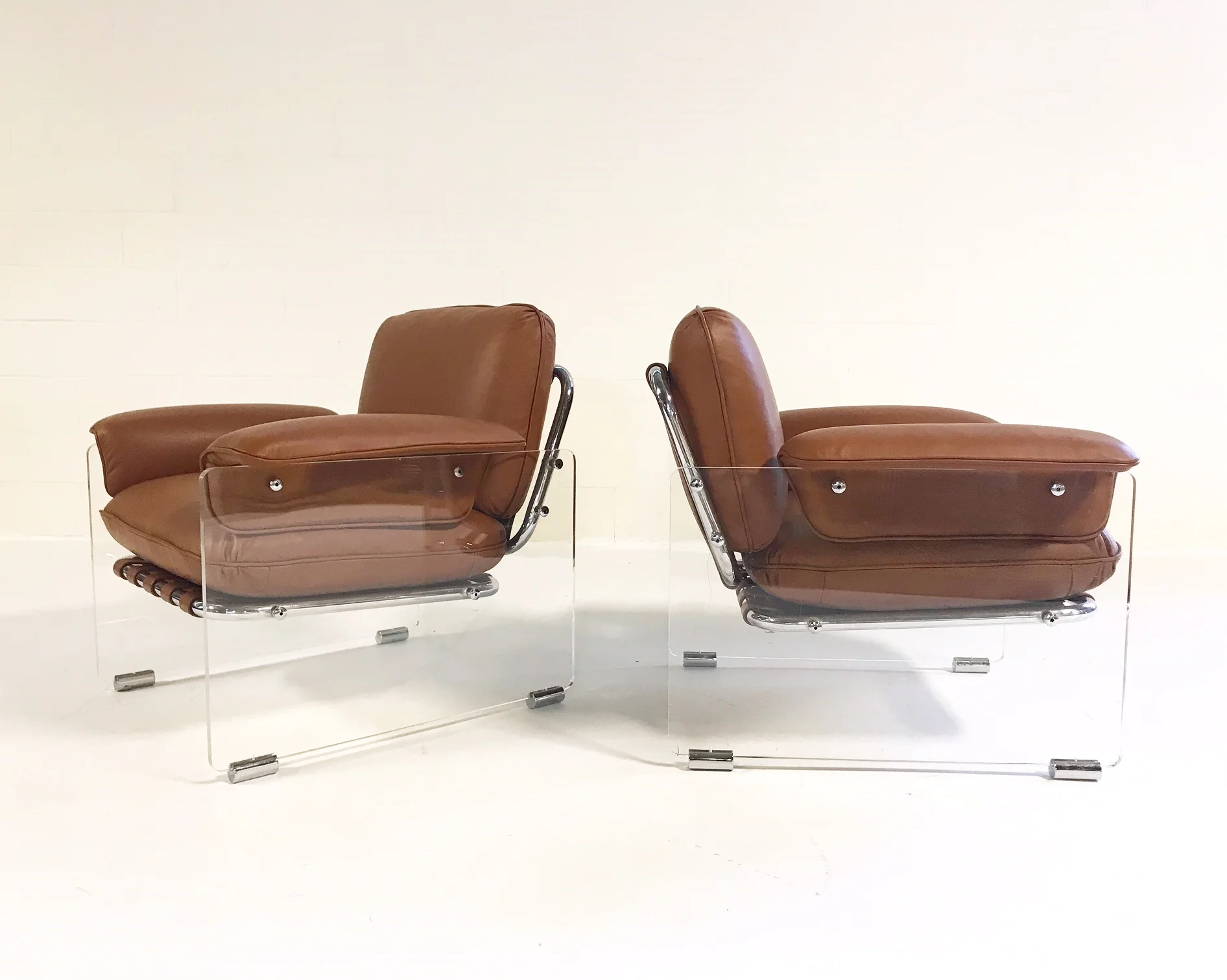 Argenta Lucite Chairs in Loro Piana Italian Buffalo Leather, pair - Image 4