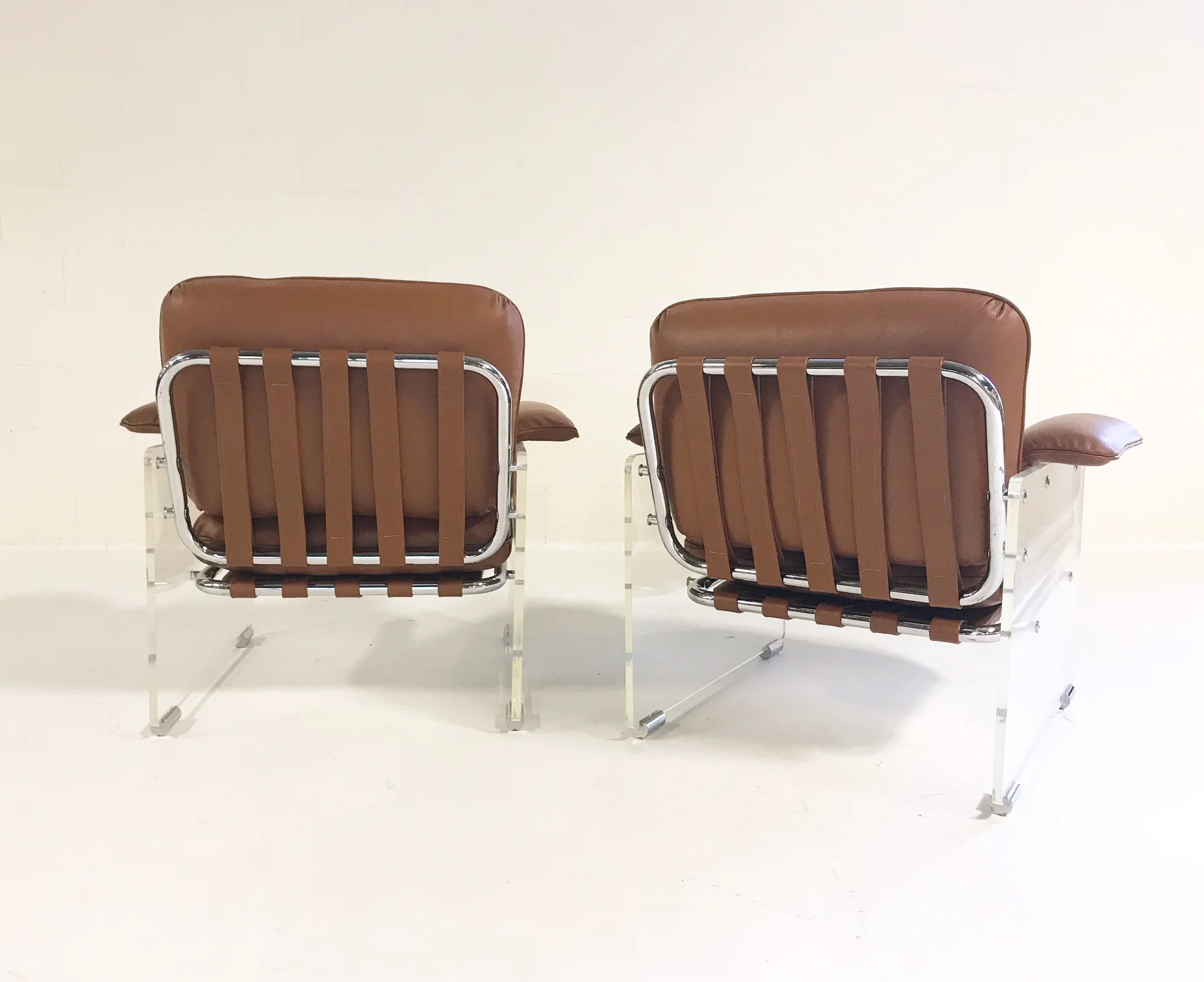 Argenta Lucite Chairs in Loro Piana Italian Buffalo Leather, pair - Image 5
