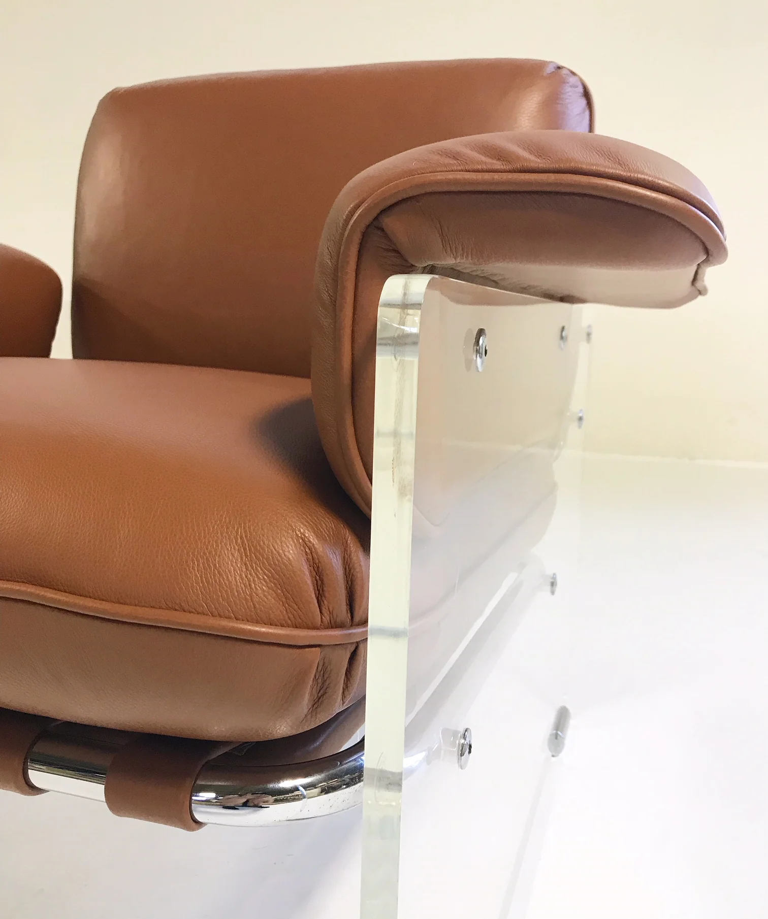 Argenta Lucite Chairs in Loro Piana Italian Buffalo Leather, pair - Image 7