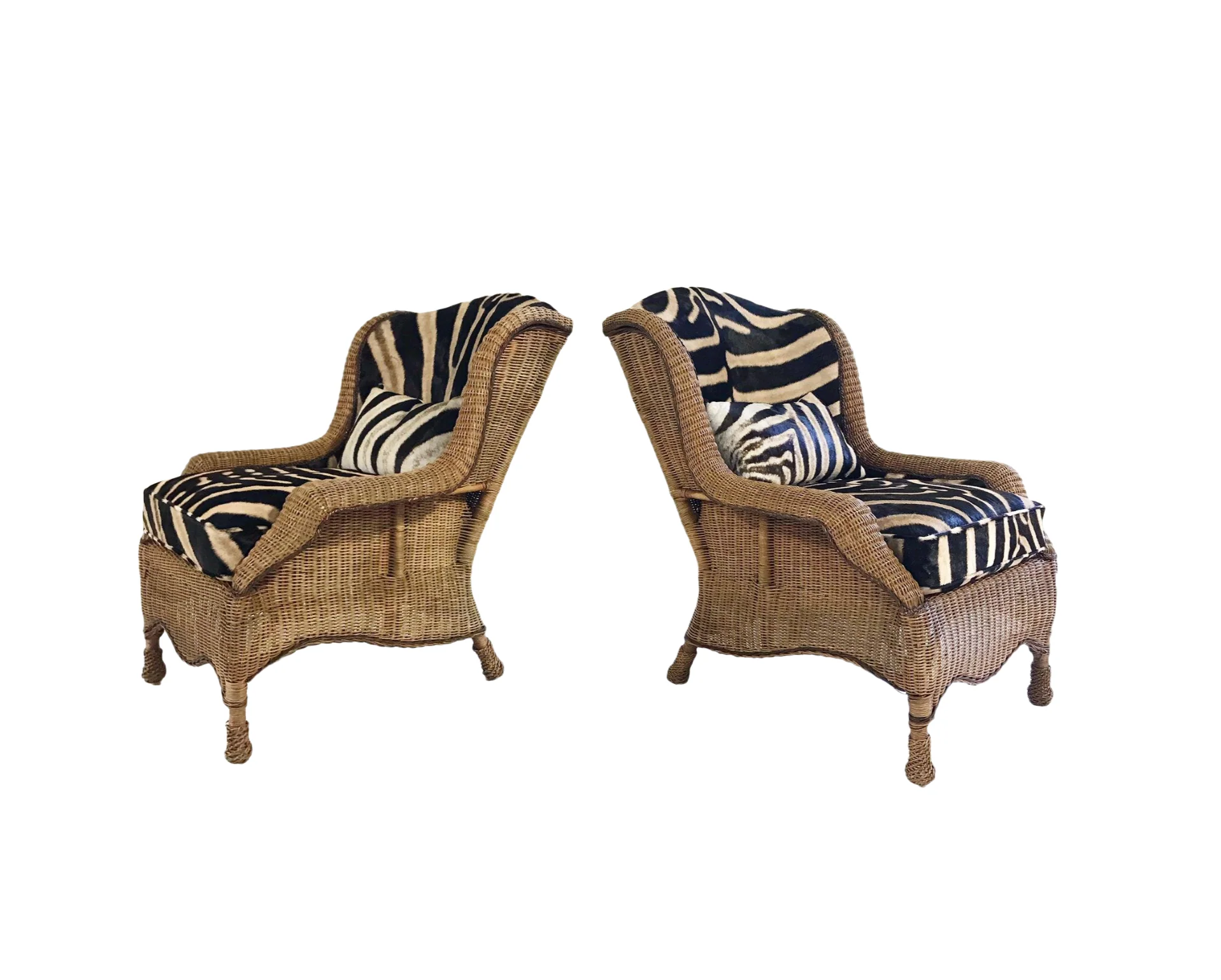 Wicker Wingbacks in Zebra Hide, pair - Image 11