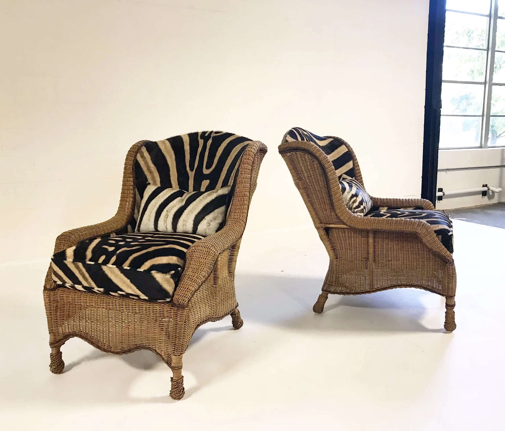 Wicker Wingbacks in Zebra Hide, pair - Image 3