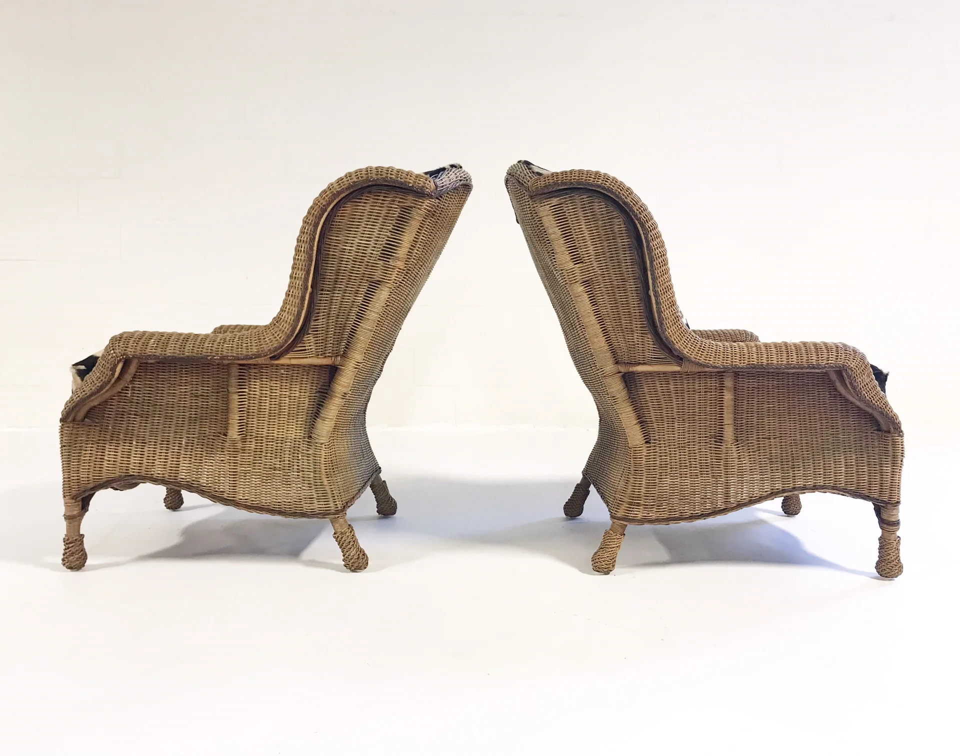 Wicker Wingbacks in Zebra Hide, pair - Image 4