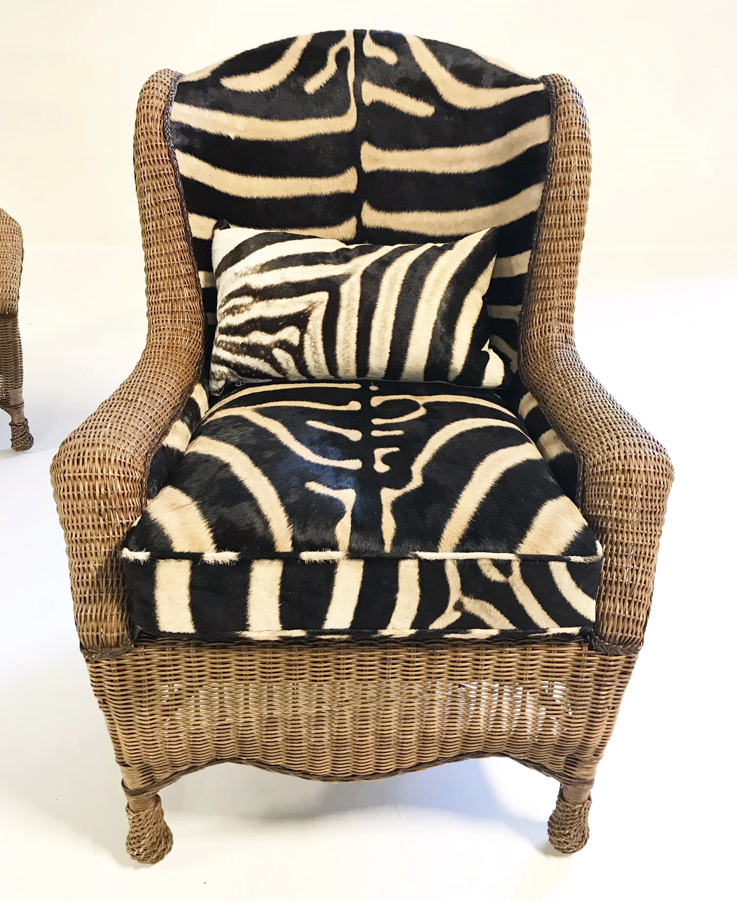 Wicker Wingbacks in Zebra Hide, pair - Image 7