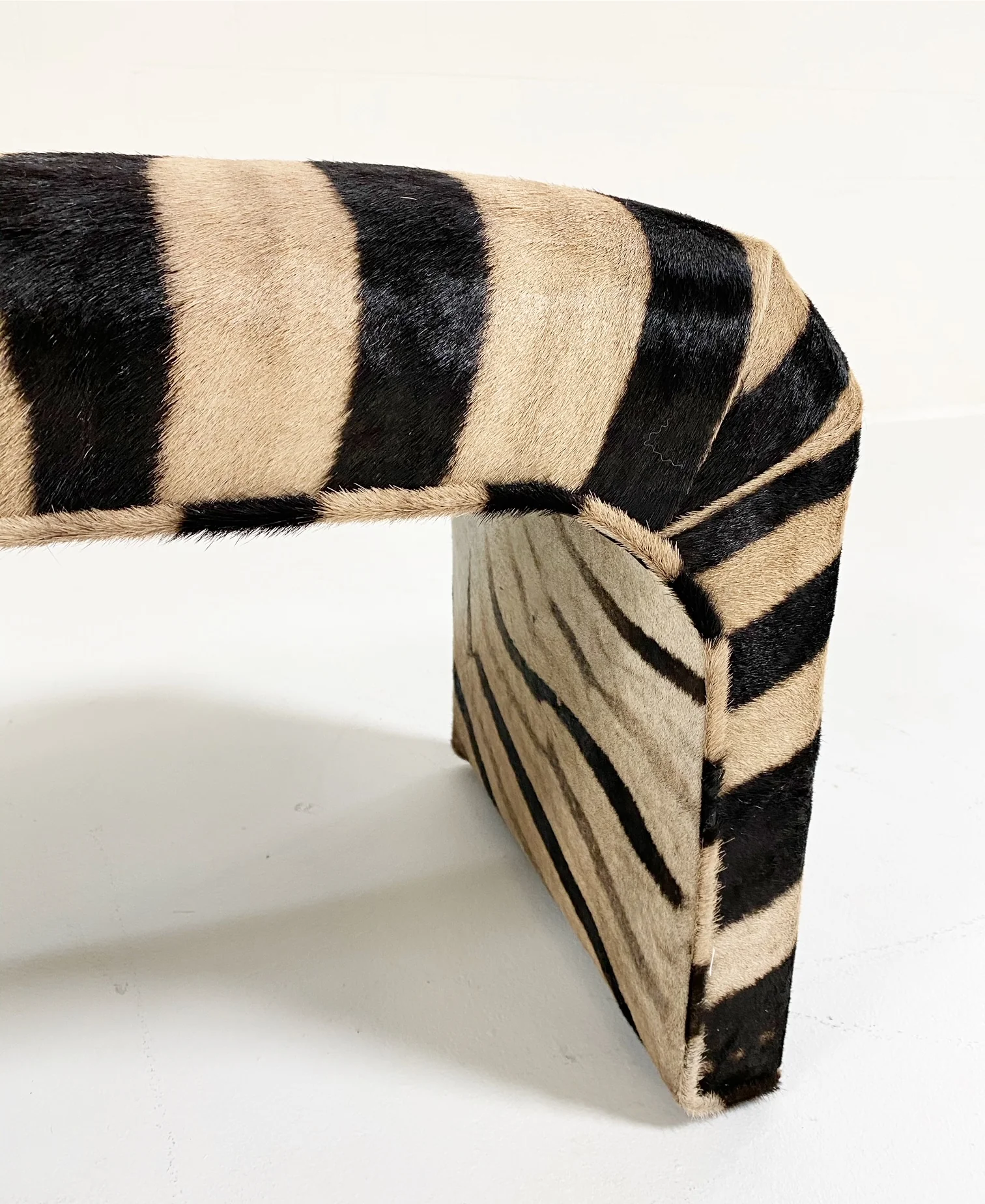Vintage Waterfall Bench Restored in Zebra Hide - Image 2