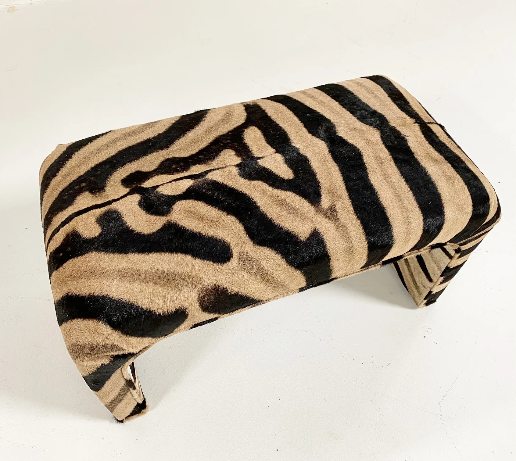 Vintage Waterfall Bench Restored in Zebra Hide - Image 3