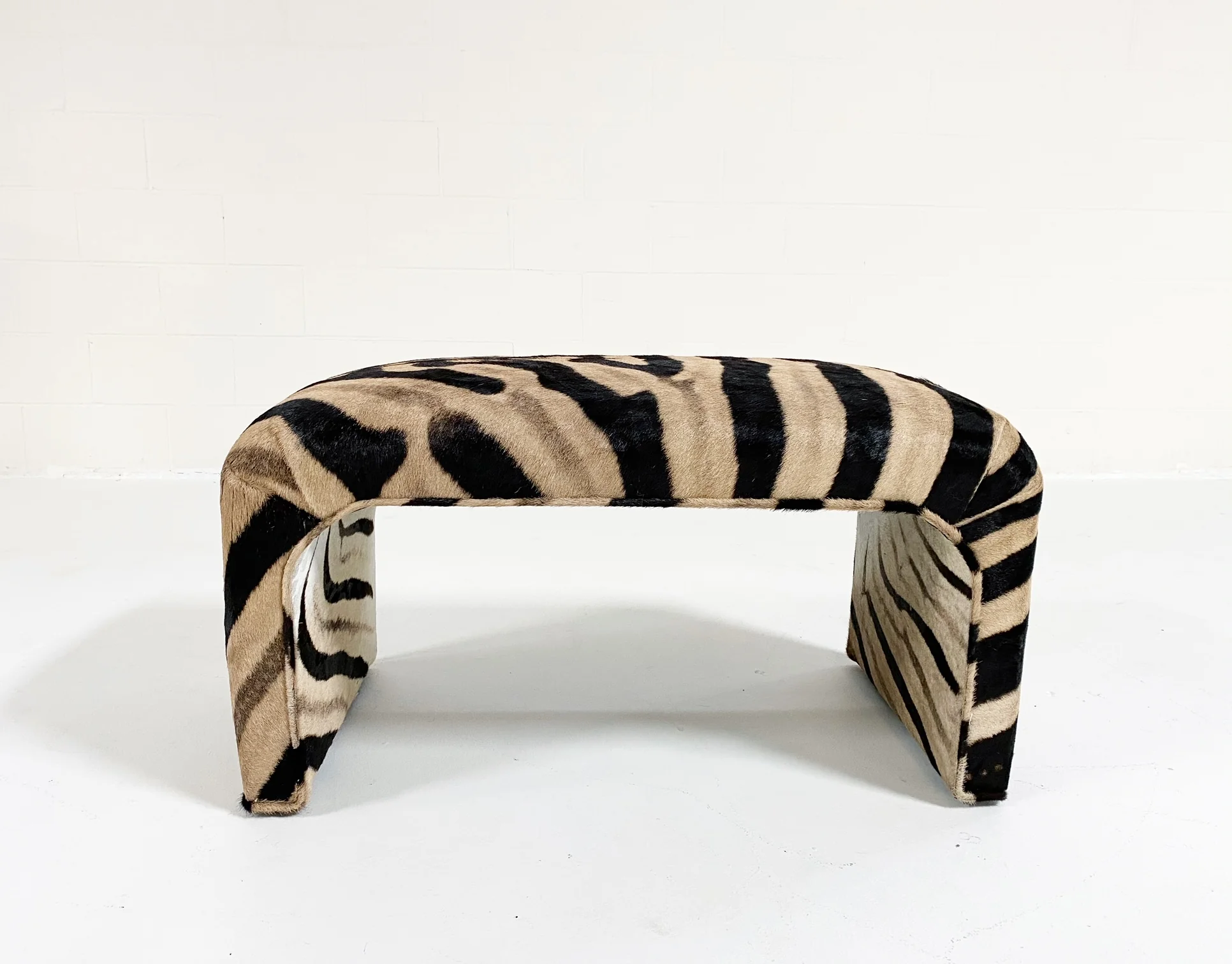 Vintage Waterfall Bench Restored in Zebra Hide - Image 4