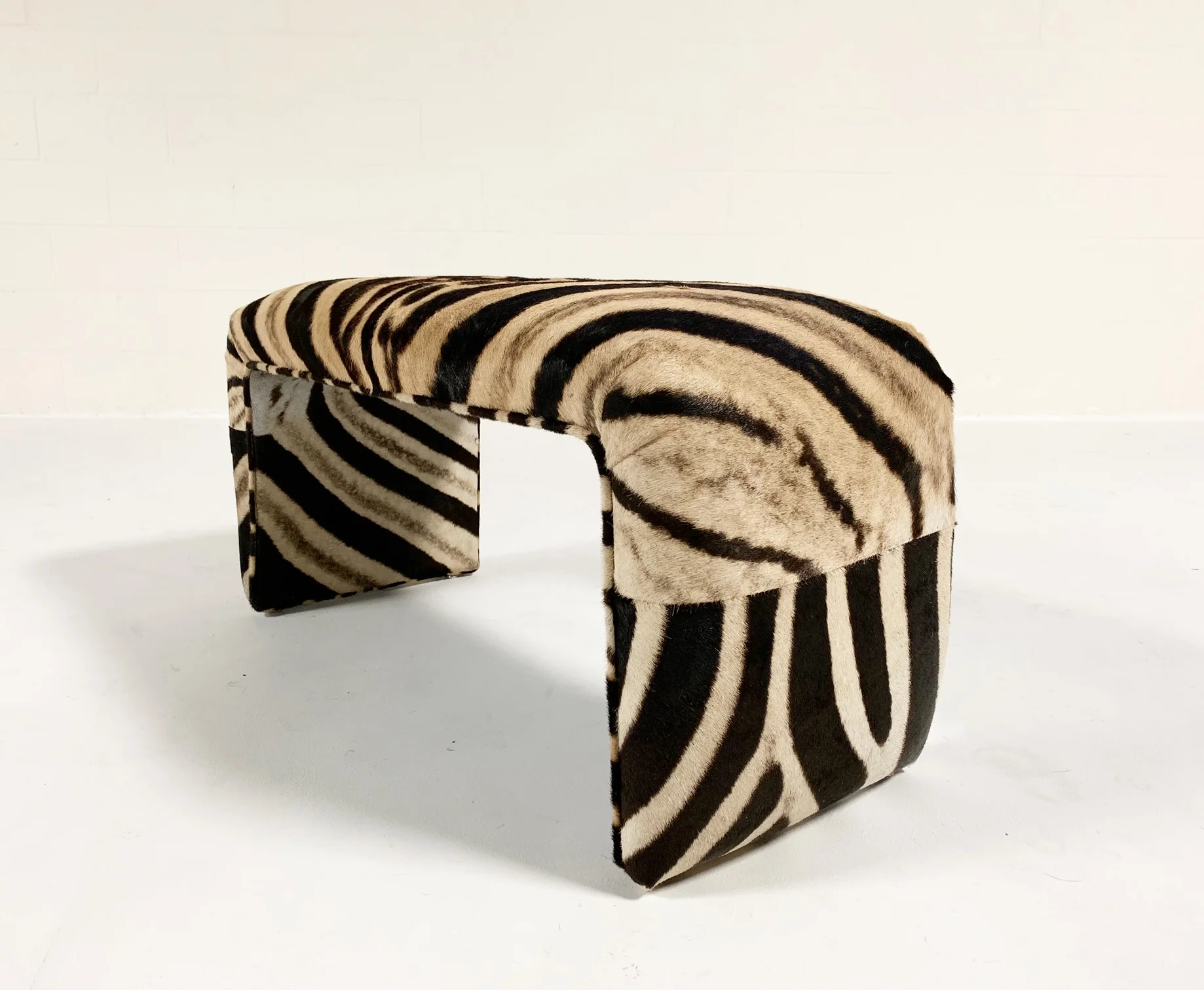 Vintage Waterfall Bench Restored in Zebra Hide