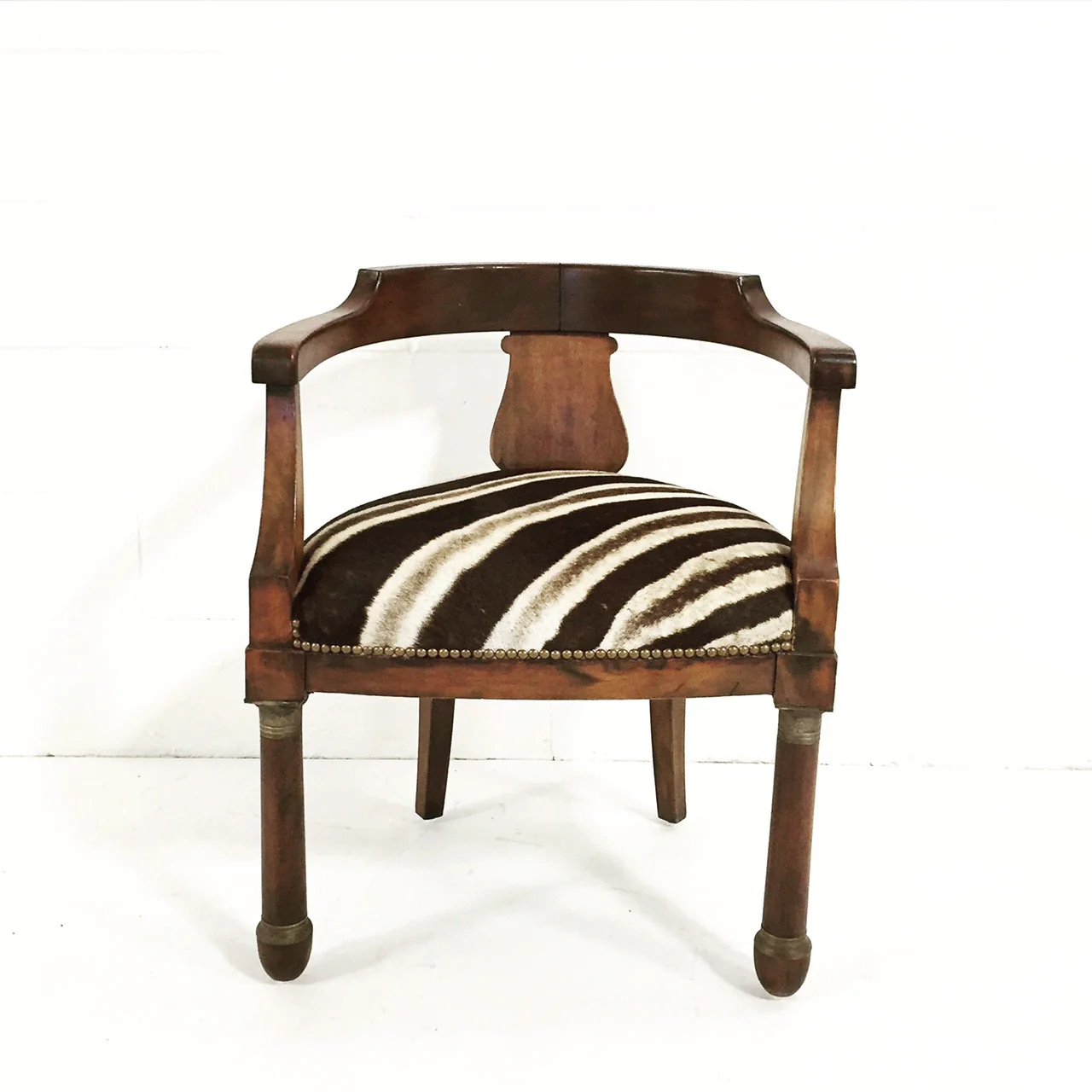 Walnut Barrel Chair in Zebra Hide - Image 3