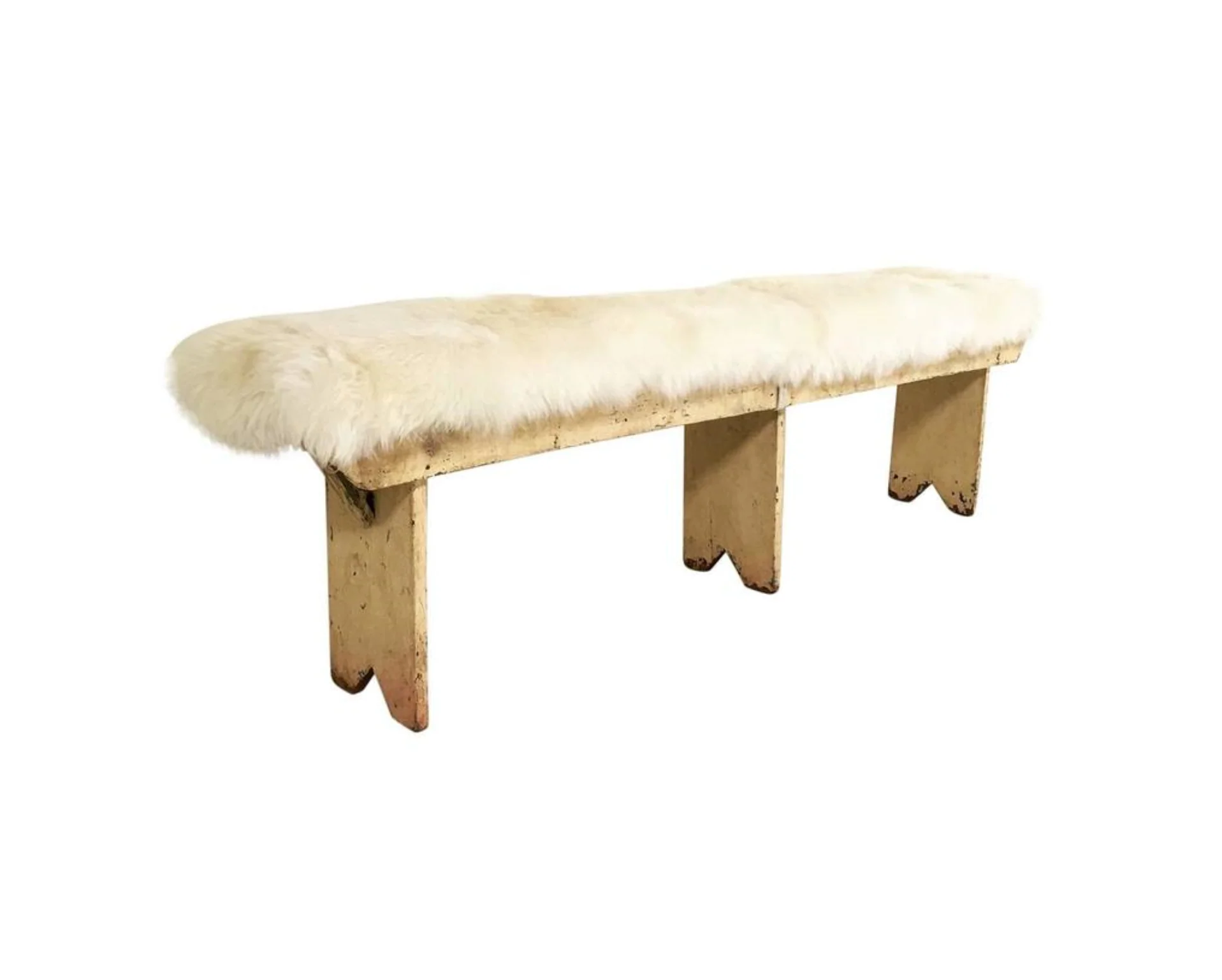 Farmhouse Bench with Sheepskin Cushion - Image 8