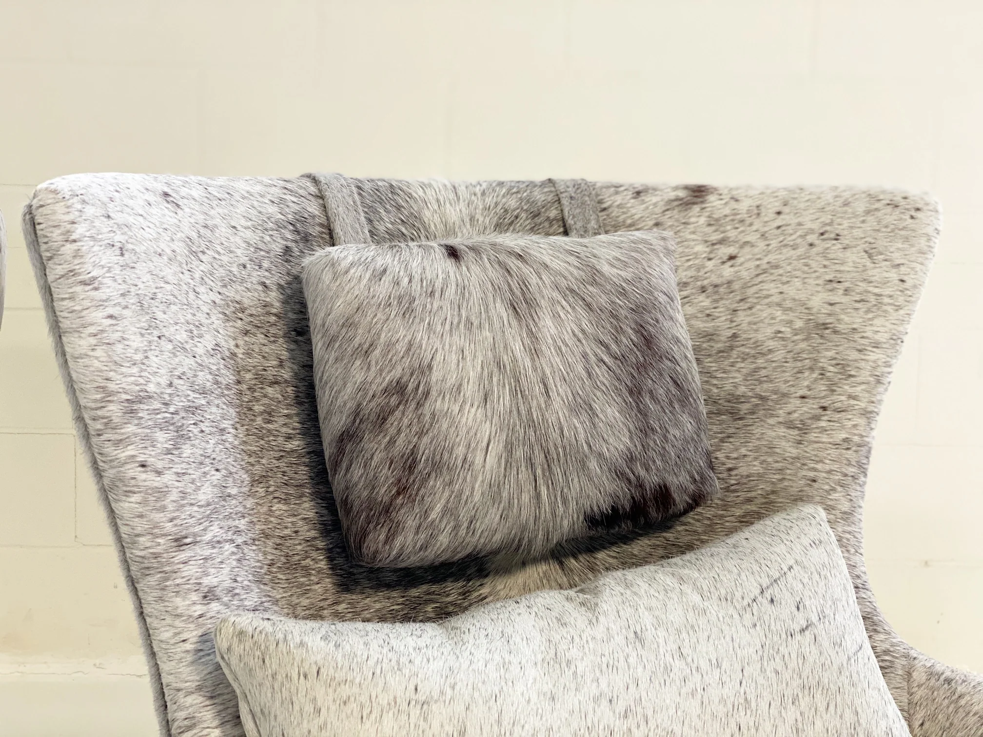 Wingback Lounge Chairs in Brazilian Cowhide, pair - Image 8
