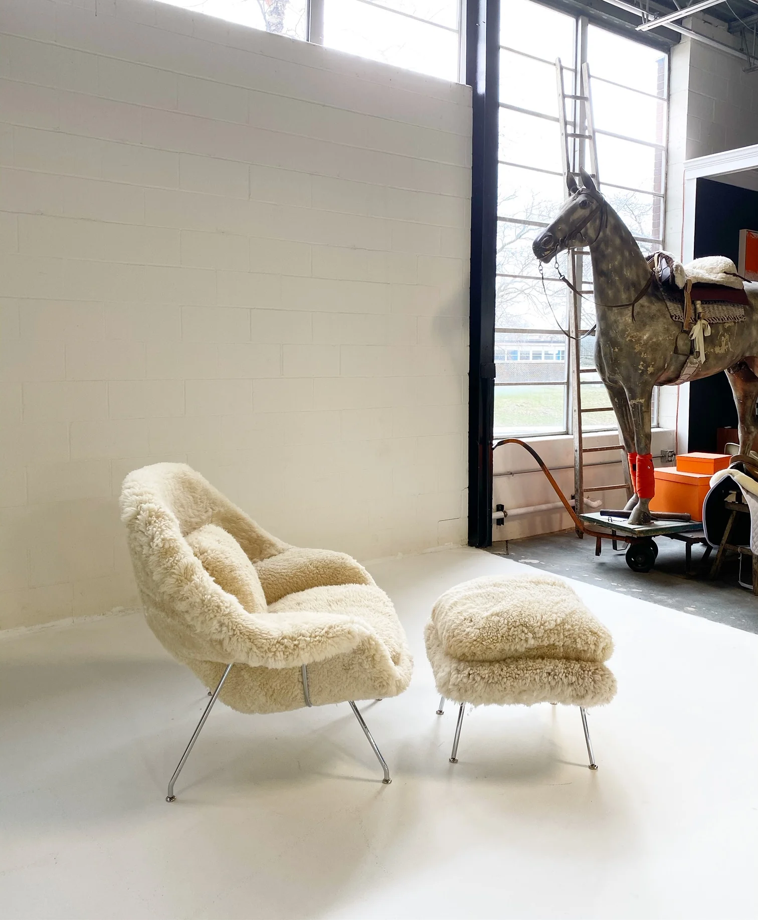 Bespoke Womb Chair and Ottoman in California Sheepskin - Image 3