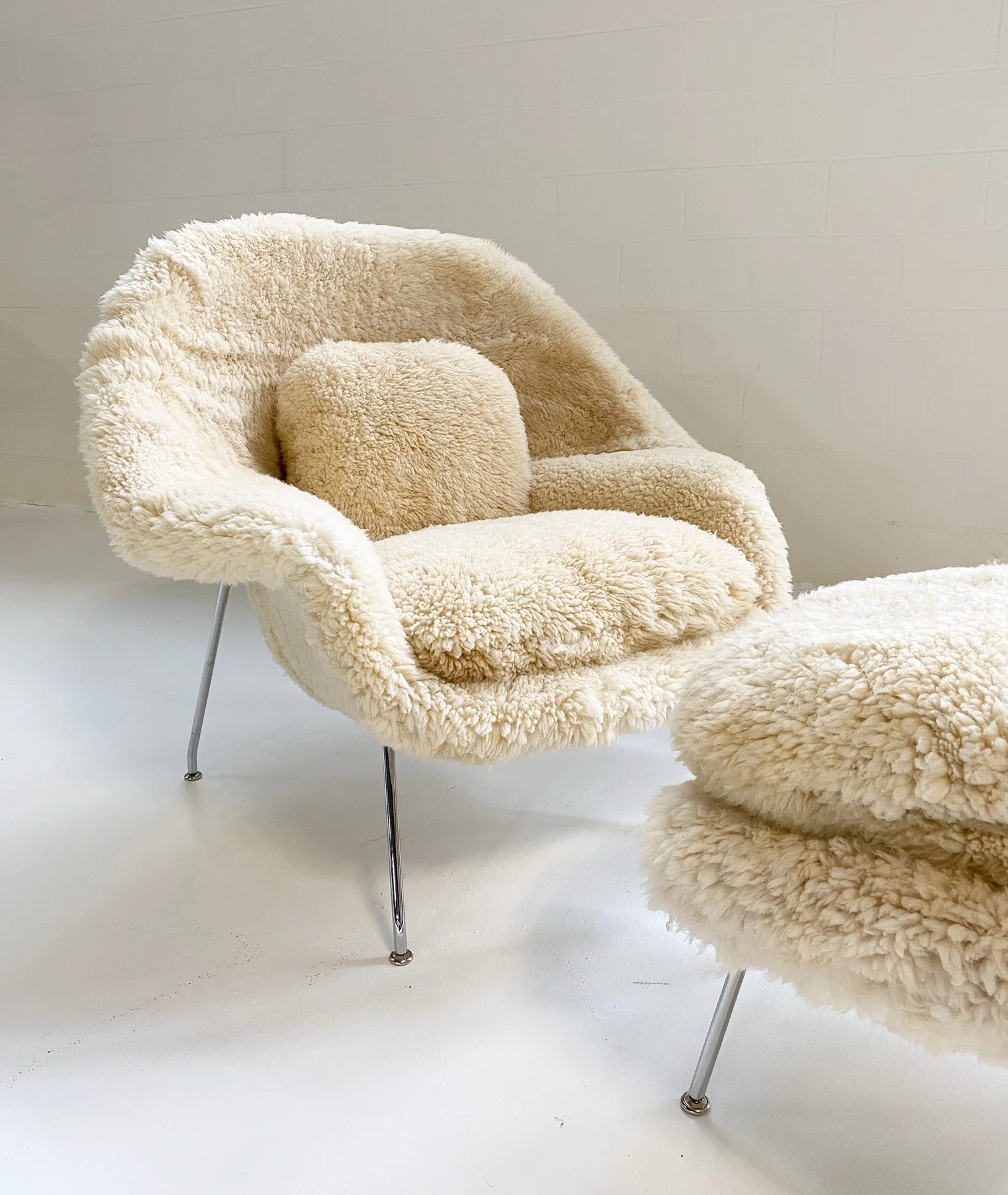 Bespoke Womb Chair and Ottoman in California Sheepskin - Image 4