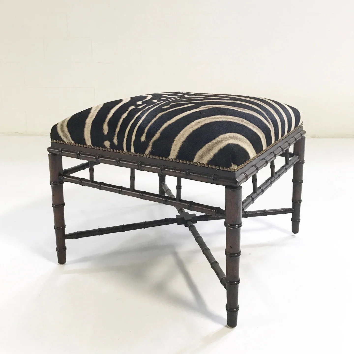 Chinoiserie Style Ottoman in Zebra Hide
