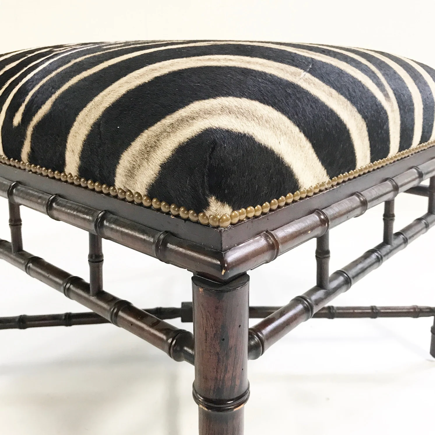 Chinoiserie Style Ottoman in Zebra Hide - Image 2