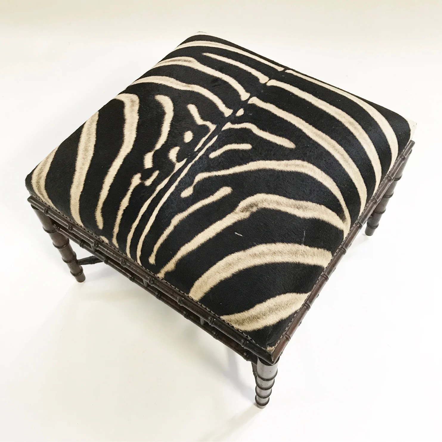 Chinoiserie Style Ottoman in Zebra Hide - Image 3