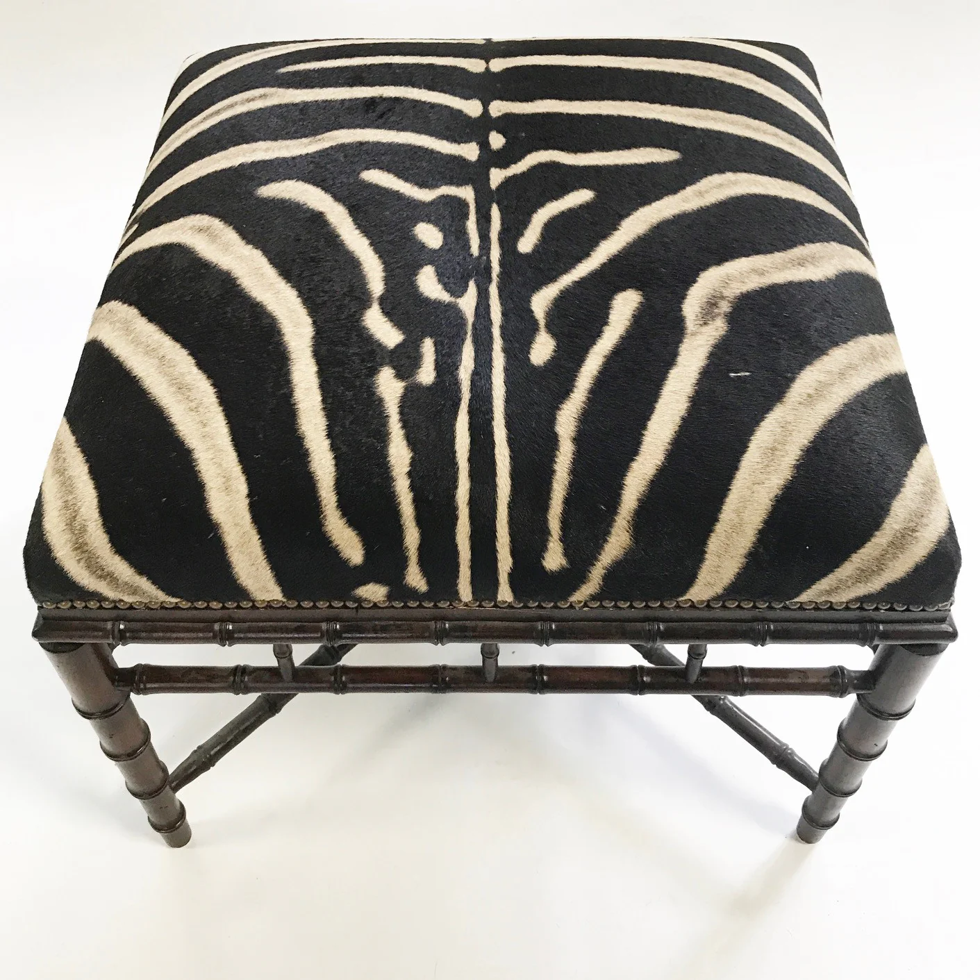 Chinoiserie Style Ottoman in Zebra Hide - Image 5
